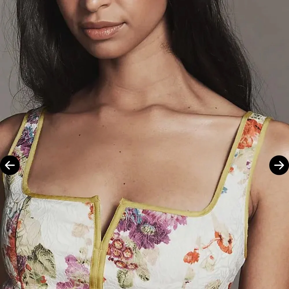 Anthropologie Maeve Square-Neck Piped Midi Dress Cream Floral - Picture 3 of 7